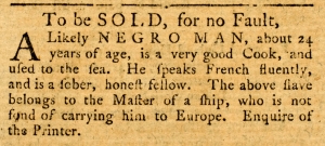 The Royal Gazette, Feb. 6, 1779 Slave Sale Ad